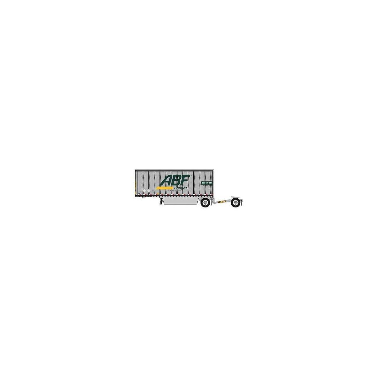28′ Pup Van Trailer with Converter Dolly - Assembled -- ABF Freight 8 (gray, green, yellow Large Centered Logo), N, Trainworx 