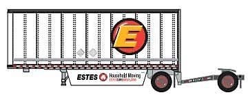 28` Pup Van Trailer with Converter Dolly - Assembled -- Estes 2 (white, yellow, red Circle E, House Logos `Household Moving` Sl,
