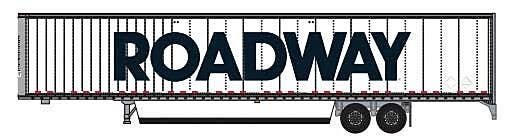 Hyundai 53′ Dry Van Semi Trailer with Skirts - Assembled -- Roadway 1 (white, black Billboard Block Lettering), N, Trainworx I