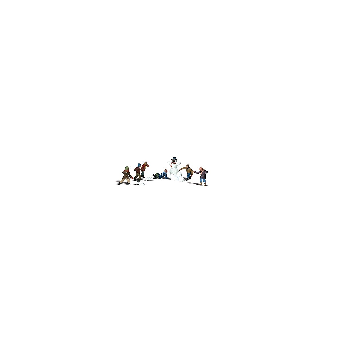 Scenic Accents(R) Figures -- Snowball Fight - 6 Kids, 1 Snowman, 3 Piles of Snows, N, Woodland Scenics 2183