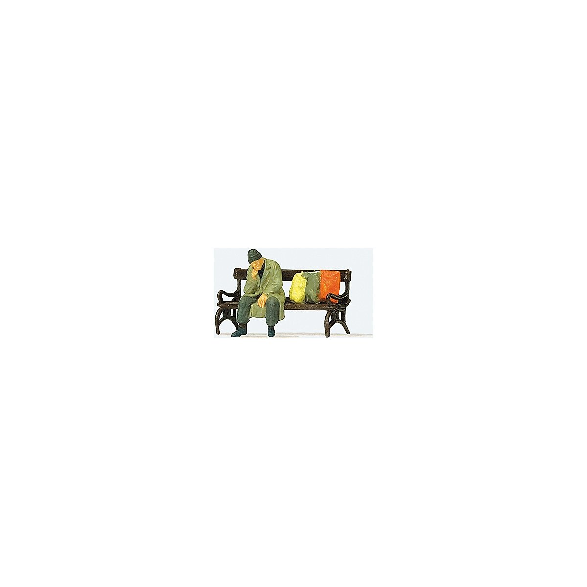 Individual Figures -- Homeless Man on a Bench with Bags, HO, Preiser Kg 29094