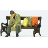 Individual Figures -- Homeless Man on a Bench with Bags, HO, Preiser Kg 29094