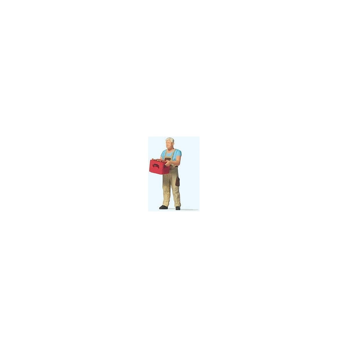Man with Beer Crate Individual Figure, HO, Preiser Kg 28234
