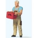 Man with Beer Crate Individual Figure, HO, Preiser Kg 28234
