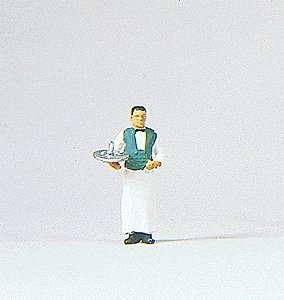 Individual Figure - Working People -- Waiter with Serving Tray (White Uniform, Green Vest), HO, Preiser Kg 28044