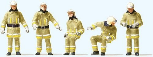 Modern Firemen Fire Truck Team -- Beige Uniforms pkg(5), HO, Preiser Kg 10773