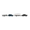 Mercedes-Benz 280, Volkswagen Variant, 2 Boats on Trailers Set - Assembled -- Black, Blue with White Boats, N, Wiking 92139