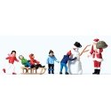 Christmas Figure Set in Merry Christmas Box -- Santa Claus, 5 Children, Snowman & Sled, HO, Preiser Kg 10626