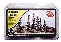 Realistic Trees Kits(TM) - Pines -- Forest Green - 2-1/2 to 6′ 6.4 to 15.2cm pkg(24), ALL, Woodland Scenics 1113