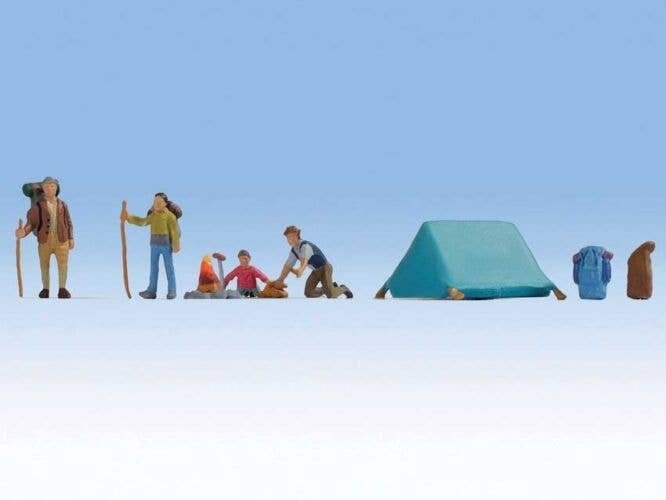 Hikers and Campers -- 4 Campers, Tent & Accessories, HO, Walthers SceneMaster 6081