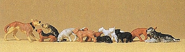 Cats & Dogs -- Assorted pkg(12), HO, Preiser Kg 14165