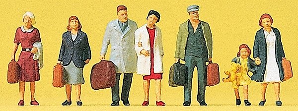 Passengers -- Walking w/Luggage pkg(7), HO, Preiser Kg 10505