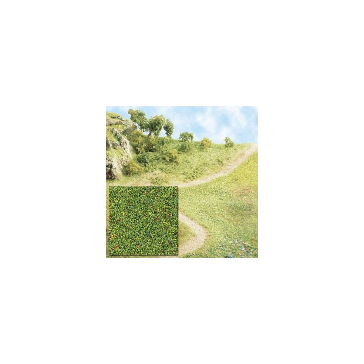 Grass Scatter Material Ground Cover -- Green w/Blooms 2-13/16oz 80g, All Scales, Busch Gmbh & Co Kg 7300