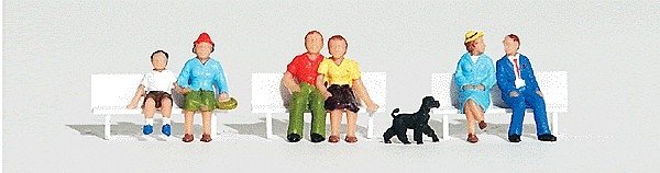 People Sitting & Waiting - Scenic Accents(R) -- 6 People, 1 Poodle, HO, Woodland Scenics 1834
