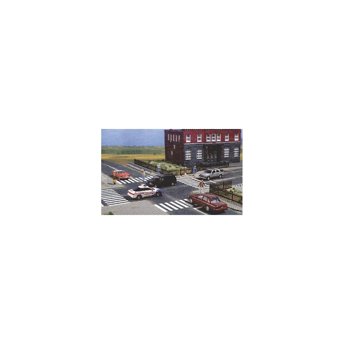Intersection w/Pedestrian Crossings -- Self Adhesive For 3-1/8′ 8cm Street, HO, Busch Gmbh & Co Kg 9712