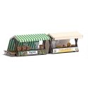 Two Outdoor Market Stalls - Laser-Cut Kit -- Cucumber & Cheese (German Signs), 2 Unpainted Fig, HO, Busch Gmbh & Co Kg 1822