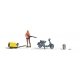 Complete Miniature Scene -- Scooter Wash with Pressure Washer, Bucket and Woman Figure, HO, Busch Gmbh & Co Kg 7833