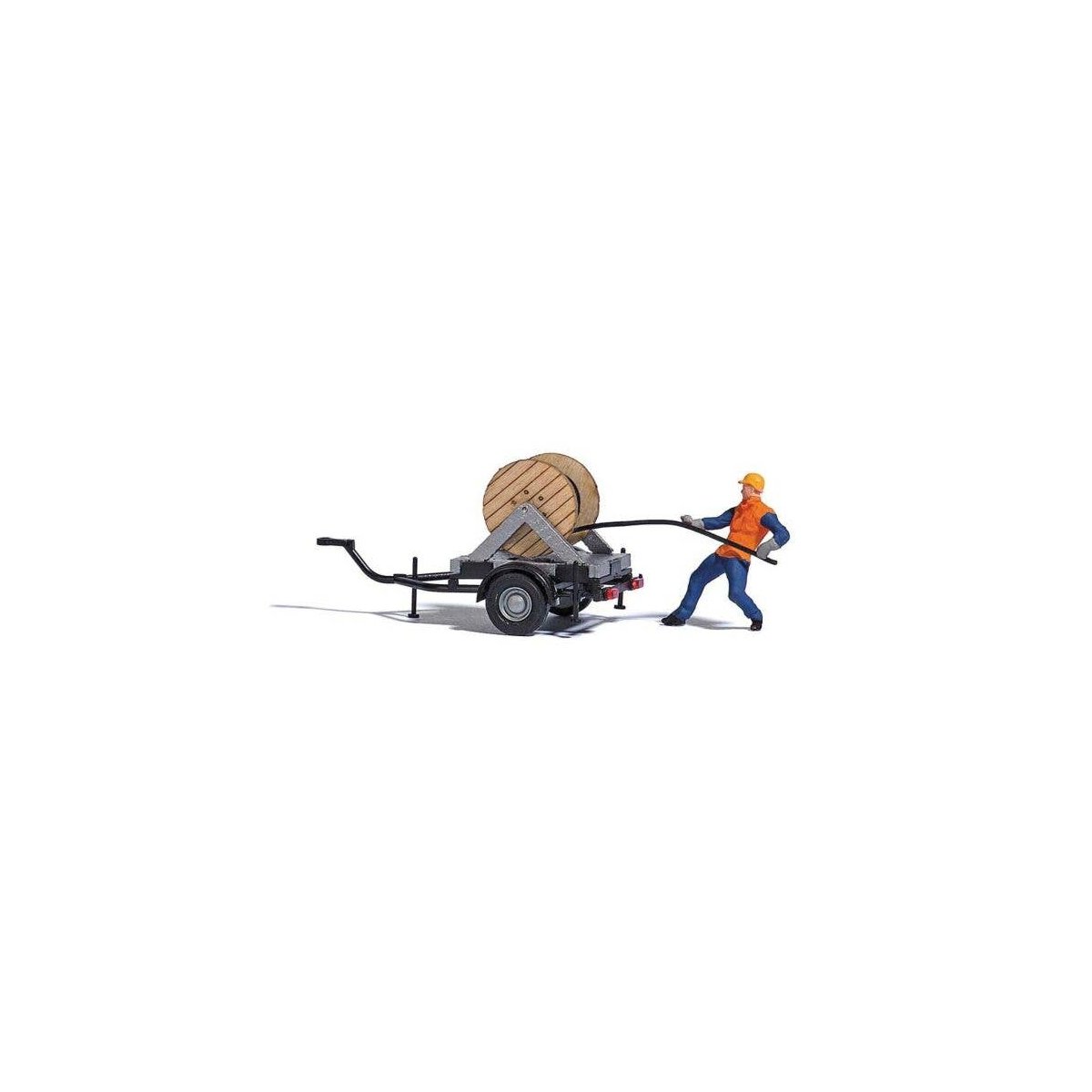 Cable Reel on Trailer with Figure Miniature Scene, HO, Busch Gmbh & Co Kg 7836