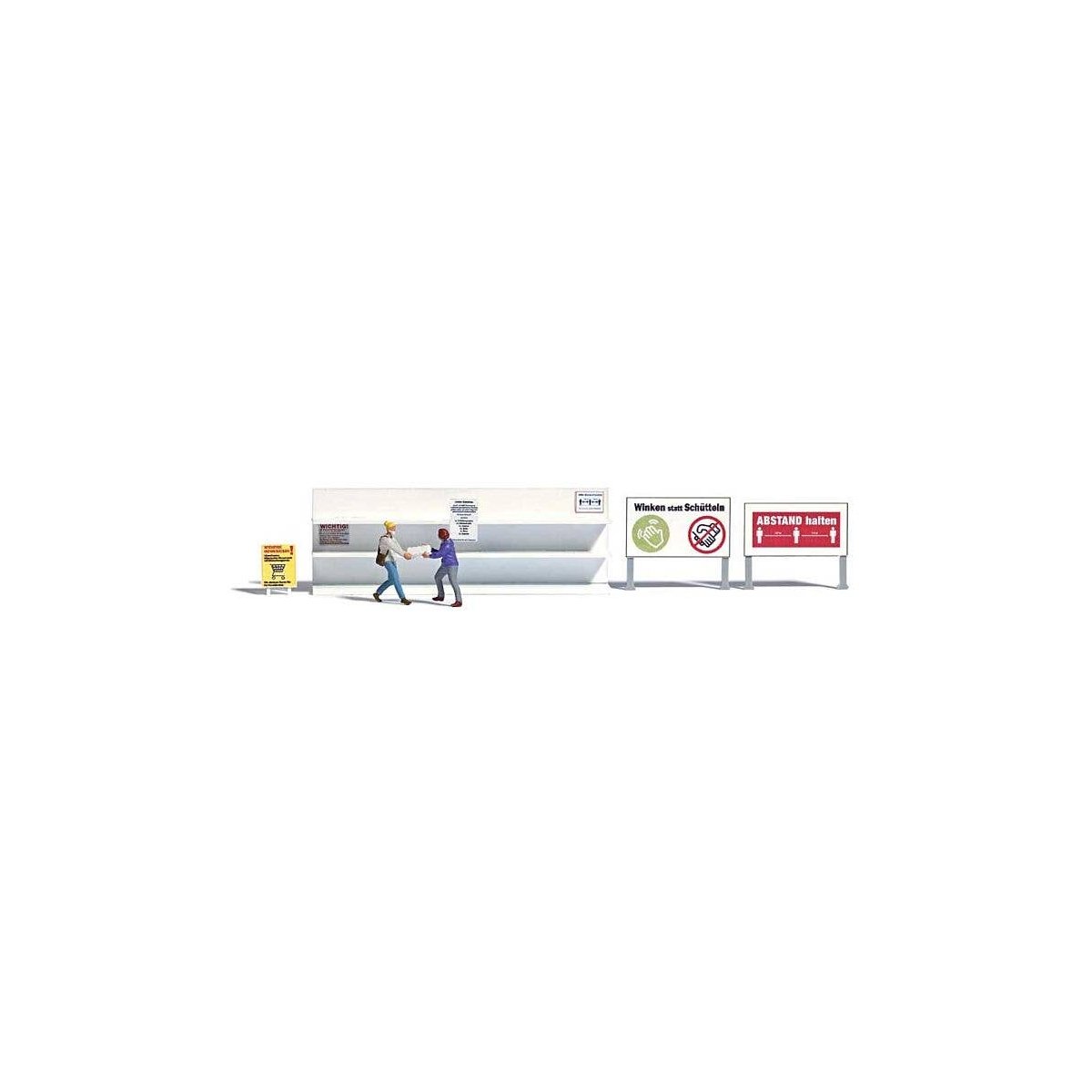 COVID-19 Toilet Paper Fight Miniature Scene -- 2 Figures, Empty Shelf (German Signs), HO, Busch Gmbh & Co Kg 7910