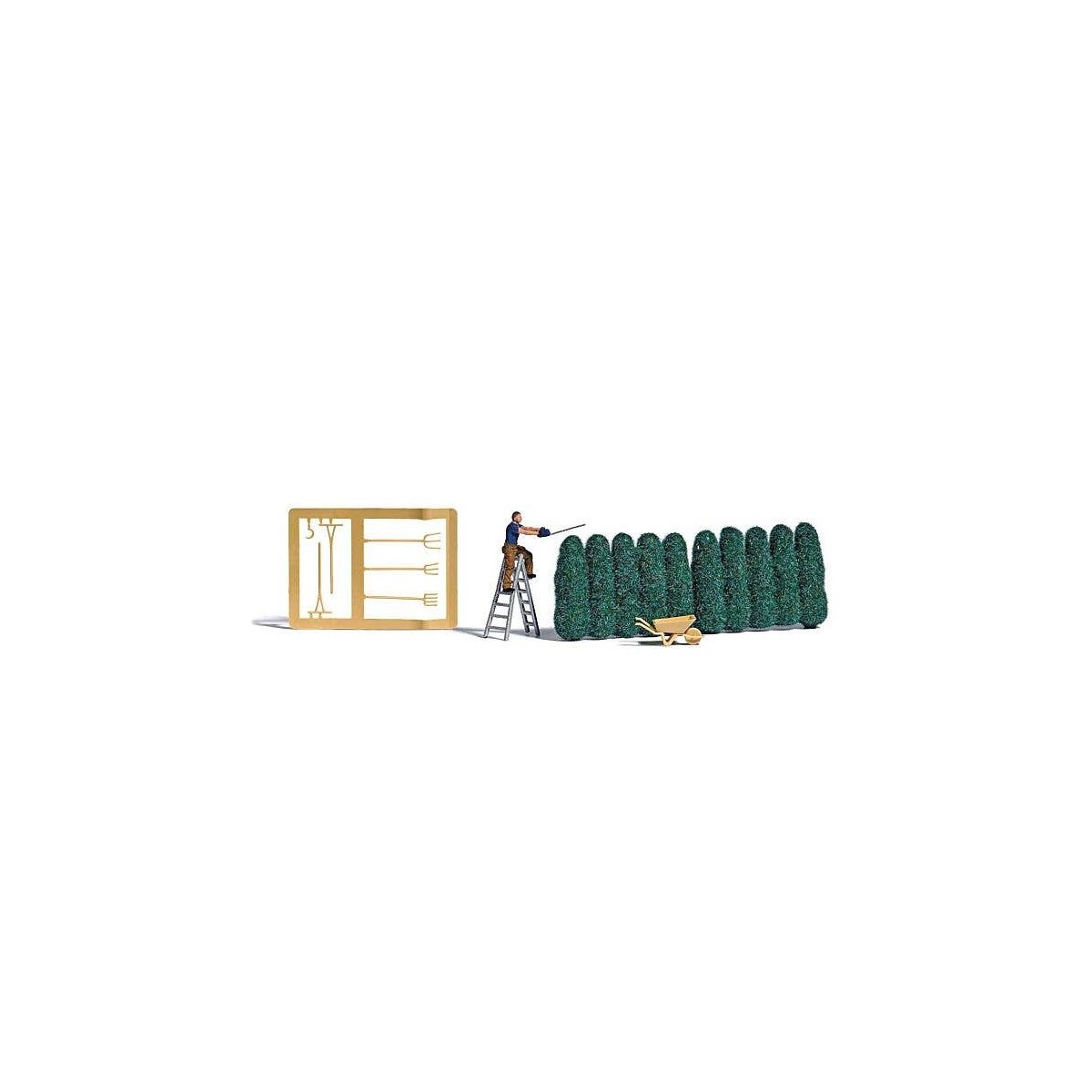 Hedge Trimming Miniature Scene -- Trees, Figure and Accessories, HO, Busch Gmbh & Co Kg 7838