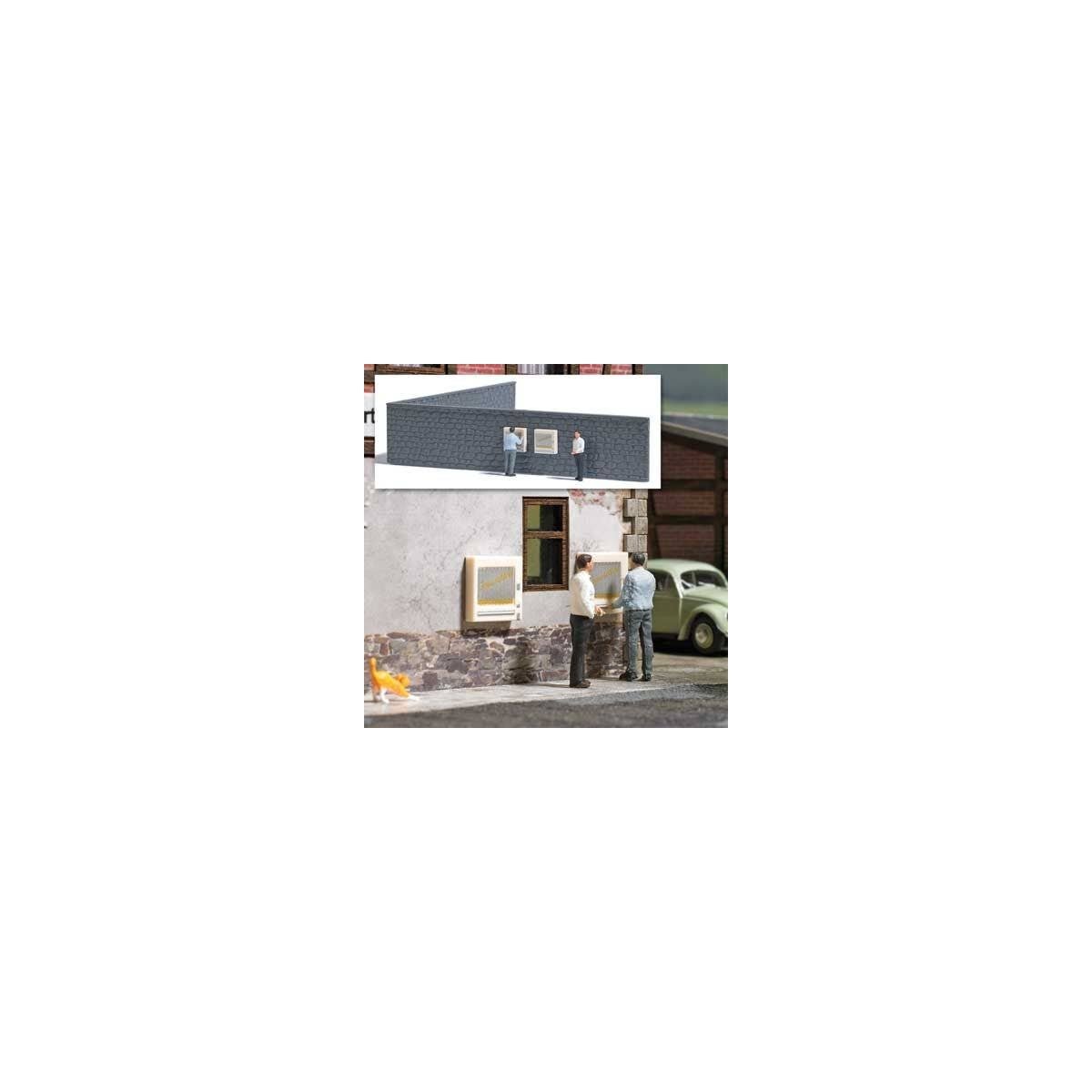 Cigarette Vending Machine Scene - Action Set -- 2 Wall-Mount Machines, 24cm of Stone Wall, 2 F, HO, Busch Gmbh & Co Kg 7919