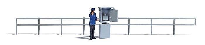 Dispatcher Signal Mast Telephone Miniature Scene -- Telephone Box, DR Worker Figure, Safety Ra, HO, Busch Gmbh & Co Kg 7848