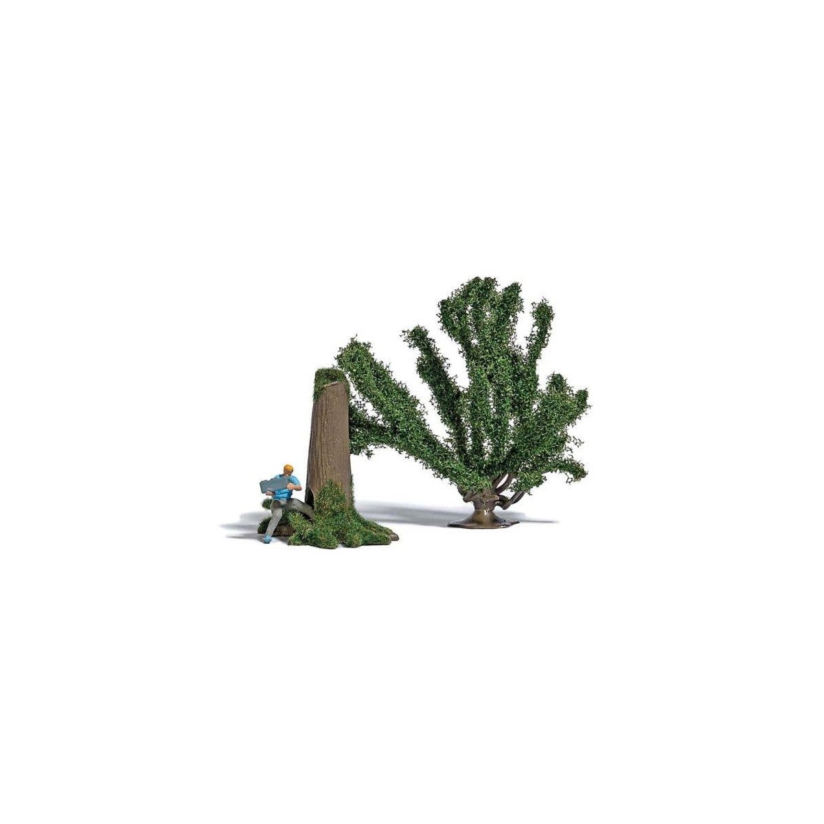 Geochcher - Action Set -- Land Rover Defender, Tree, Stump, Figure, HO, Busch Gmbh & Co Kg 7955
