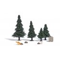 Dog Hunting a Rabbit - Action Set -- 1 Dog, 3 Hutches, Rabbit, Wood Pile, 4 Small Pine Trees, HO, Busch Gmbh & Co Kg 7987