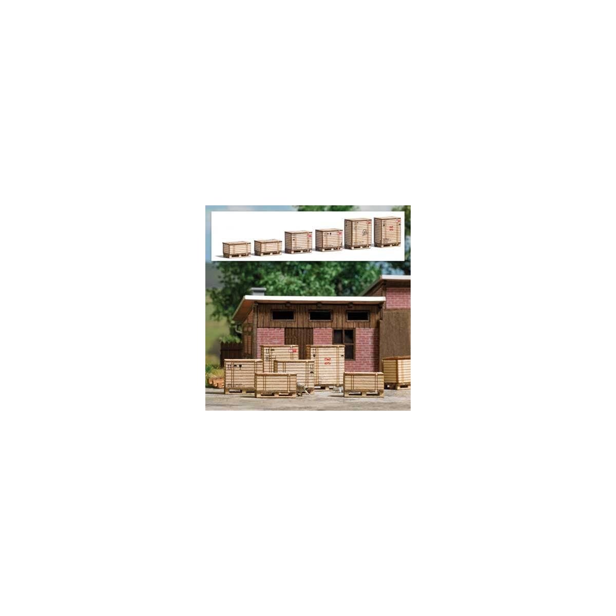 Wood Pallets & Crates - Laser-Cut Wood Kit -- 6 of Each, HO, Busch Gmbh & Co Kg 1811
