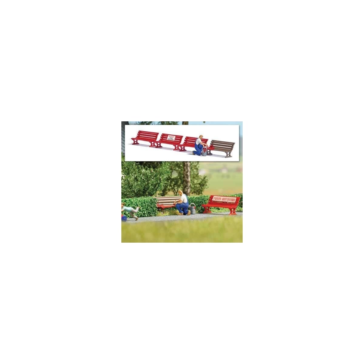 Bench Painter - Action Set -- Painter Figure, 4 Benches, German Signs, HO, Busch Gmbh & Co Kg 7978