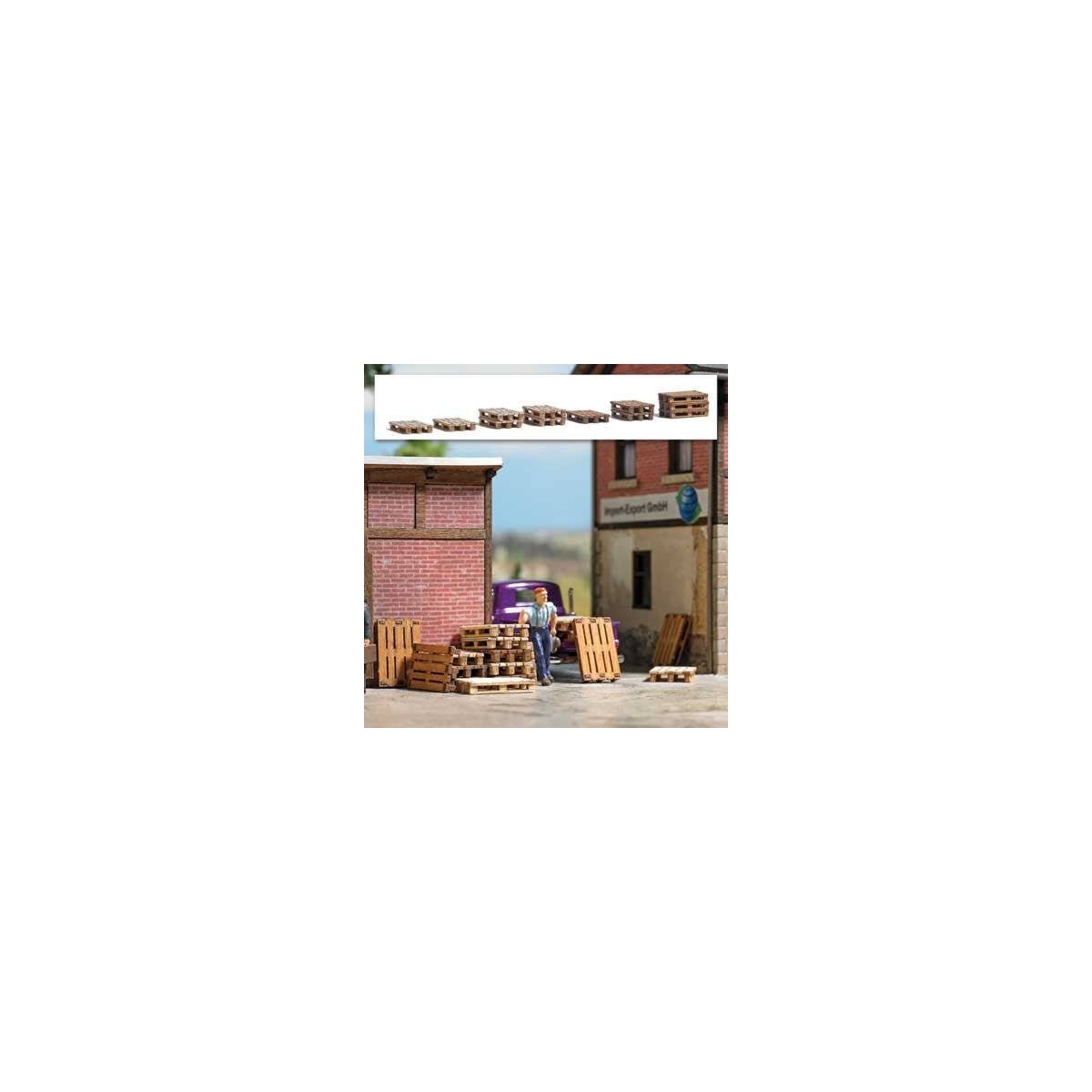 Wood Pallets - Laser-Cut Wood Kit -- pkg(12), HO, Busch Gmbh & Co Kg 1810