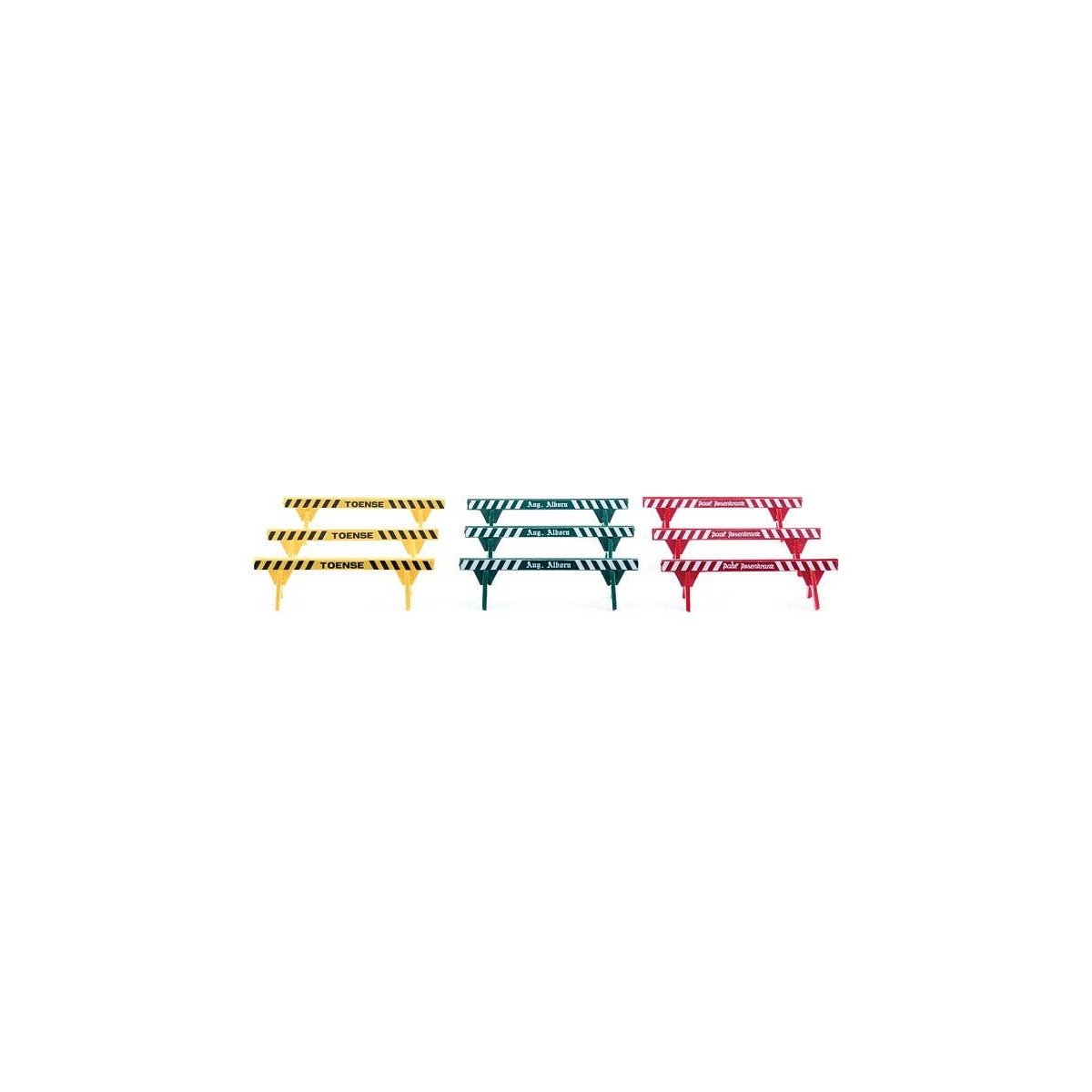 Traffic Barricades -- 3 Each: Green, Yellow, Red, HO, Wiking 1833