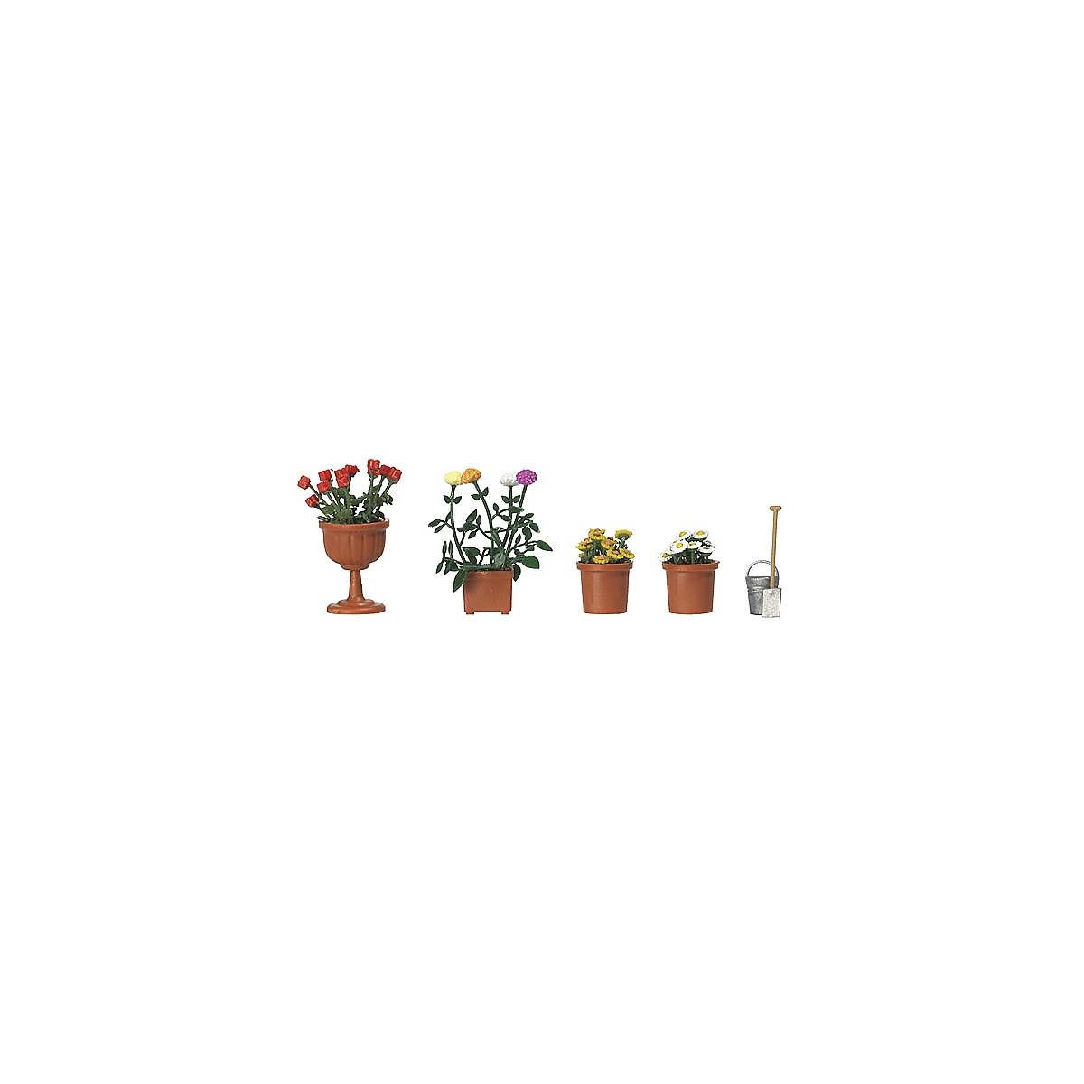 Planted Flowerpots & Pail w/Shovel -- Kit, HO, Busch Gmbh & Co Kg 1230