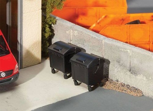 Trash/Garbage Bins -- Black pkg(2), HO, Faller Gmbh 180933