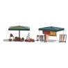 2 Outdoor Market Stalls Complete Miniature Scene -- 2 Figures, Clothes, Chair, 2 Canopies, Clo, HO, Busch Gmbh & Co Kg 1825