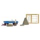 Hay Harvest - Action Set -- Low-Side Farm Trailer, 3 Hay Stacks, Figure, Farm Tools, HO, Busch Gmbh & Co Kg 79851