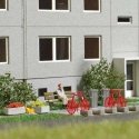 Concrete Details Set -- 2 Benches, 3 Bike Stands, 2 Bikes, 2 Garbage Bins, Paving Slabs, 4 Pla, HO, Busch Gmbh & Co Kg 1846