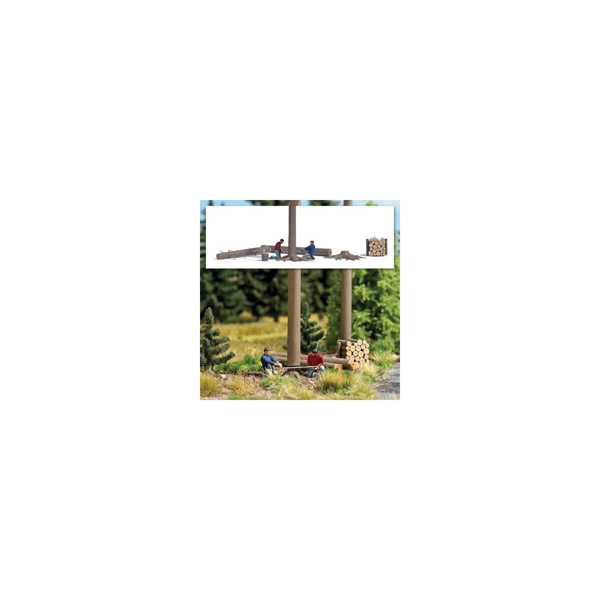 Tree Cutters - Action Set -- 2 Lumberjacks, Saw, Woodpile, Logs, Stimps, HO, Busch Gmbh & Co Kg 7973