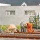 Mixing Concrete - Action Set -- Mixer, Wheelbarrow, Sand Pile, Tools, Crates, Gas Can, Cable , HO, Busch Gmbh & Co Kg 79901