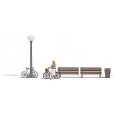 Shopping for Veggies - Action Set -- 2 Benches, Garbage Can, Figure, 2 Bicycles, Nonworking Pa, HO, Busch Gmbh & Co Kg 7997