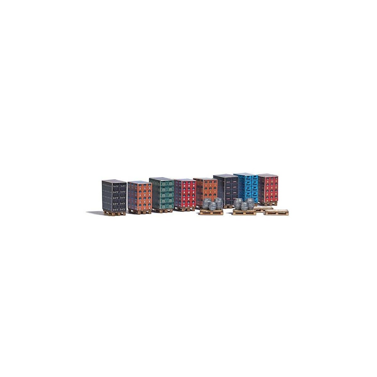 Pallets & Beverage Crates - Laser-Cut Kit -- 12 Pallets, 6 Kegs, 8 Pallet Box Loads, HO, Busch Gmbh & Co Kg 1814