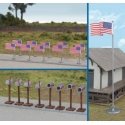 Flags (11) and Mailboxes (8) -- American Flags (50 Stars, 1959-Present), HO, Walthers SceneMaster 4166