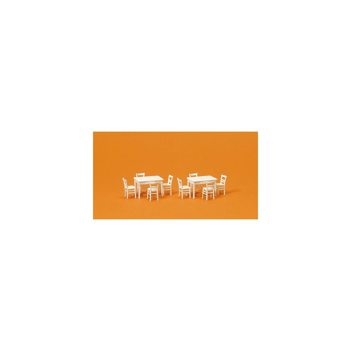 Table & Chairs -- 2 Tables & 8 Chairs (white), HO, Preiser Kg 17217