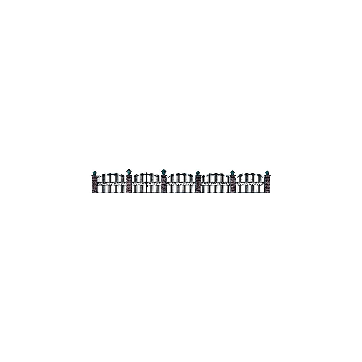 Wrought Iron Fence w/Brick Posts -- 25-1/2′ 65cm, HO, Busch Gmbh & Co Kg 6016