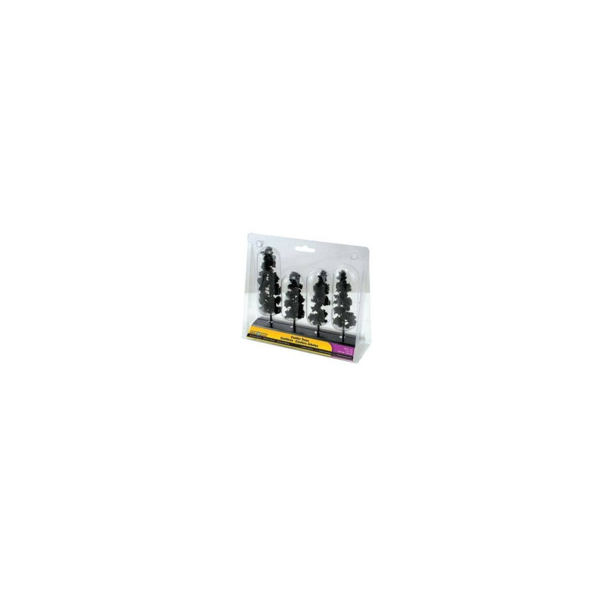 Scene-A-Rama(TM) Diorama Trees -- Conifer Trees pkg(4) - 4 to 5-1/2′ 10.2 to 14cm Tall, HO, Woodland Scenics 4151