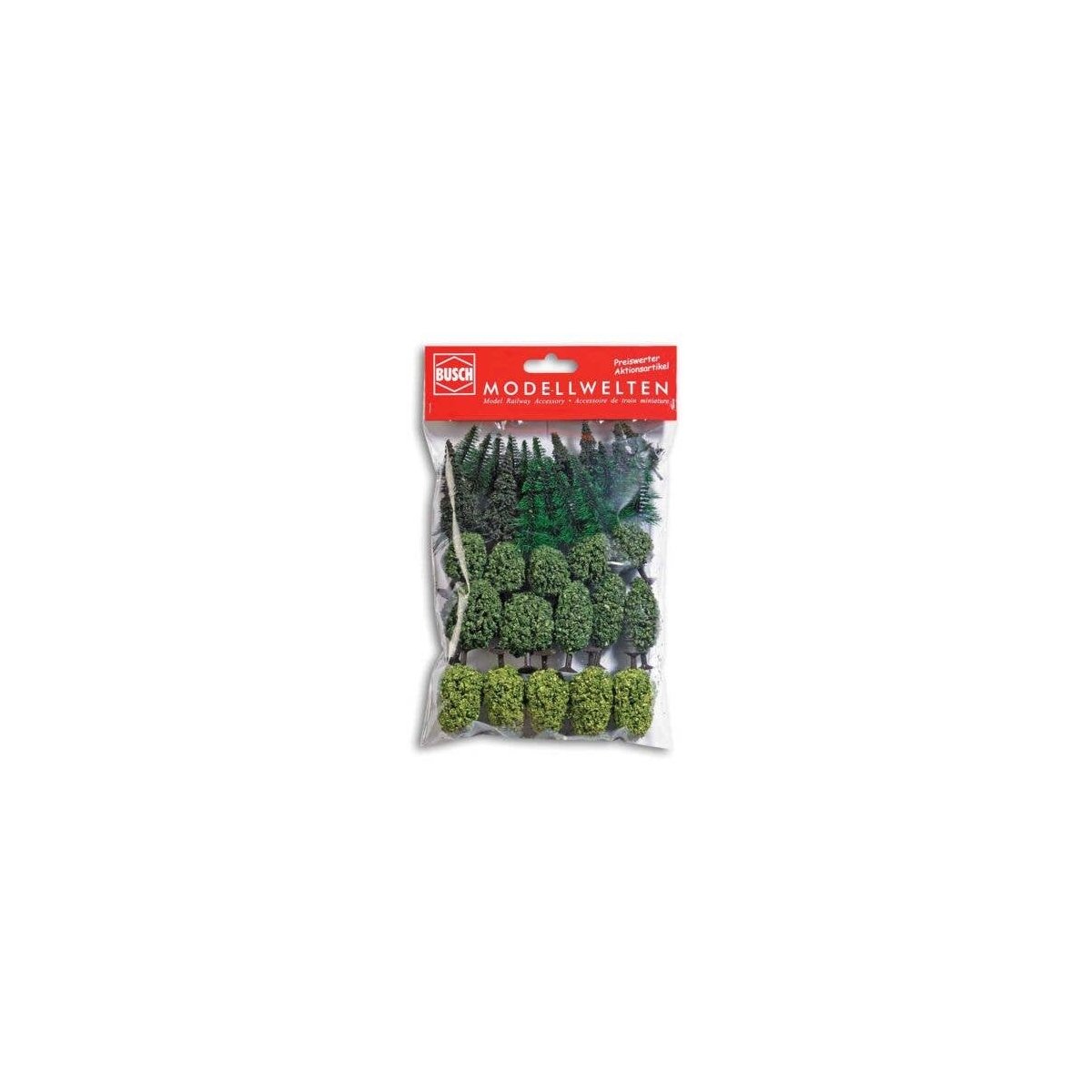 Mixed Forest Trees -- 15 Deciduous & 18 Coniferous 1-9/16 - 2-3/8′ 4 - 6cm Tall, All Scales, Busch Gmbh & Co Kg 6588