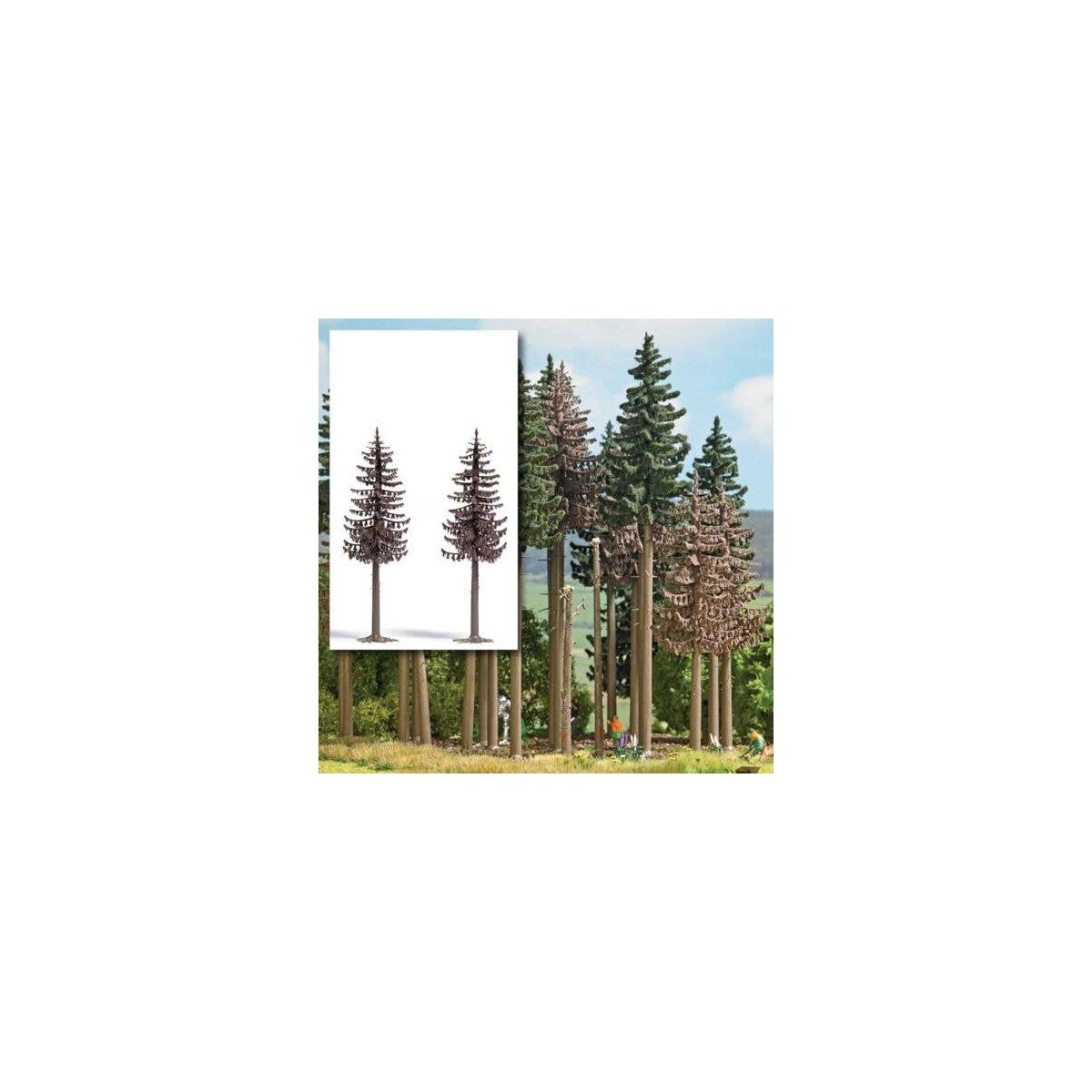 Dead Spruce Trees -- 13cm Tall pkg(2), All Scales, Busch Gmbh & Co Kg 6166