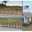 Flags (11) and Mailboxes (8) -- American Flags (48 Stars, 1912-1959), HO, Walthers SceneMaster 4171