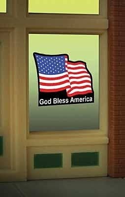 U.S. Flag Animated Neon Window Sign -- Oversized Clear Background for HO, O, Cut to as s, All Scales, Micro Structures 9095