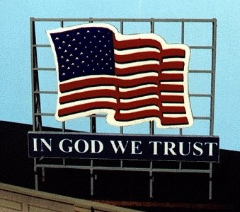 Laser-Cut Wood Billboards - Small for Z, N & HO -- Patriotic US Flag - Includes 4 Slogans, All Scales, Blair Line 1520